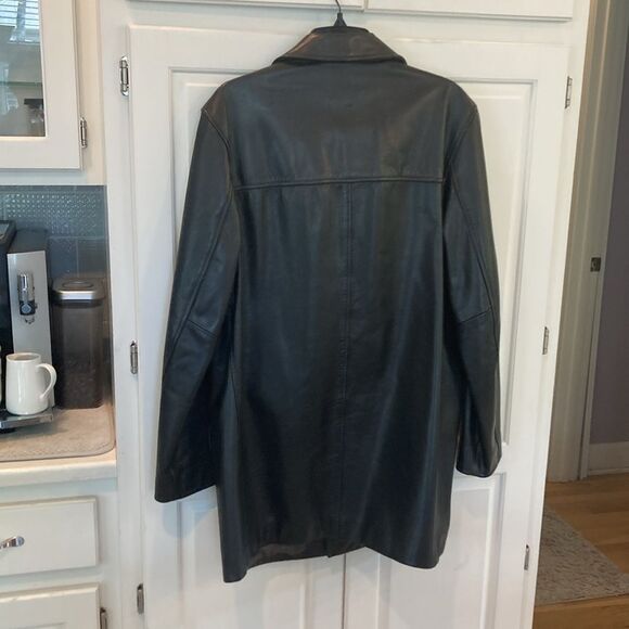 Banana Republic Button Front Casual Black Thick Leather Barn Coat Jacket Small - Picture 5 of 11